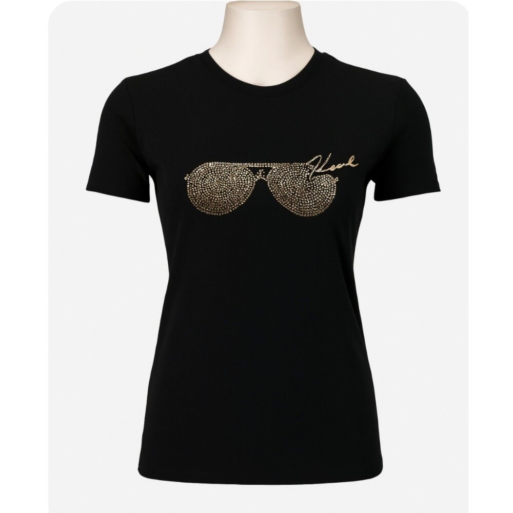 Karl Lagerfeld Paris sunglasses graphic Printed Black T-Shirt size Small